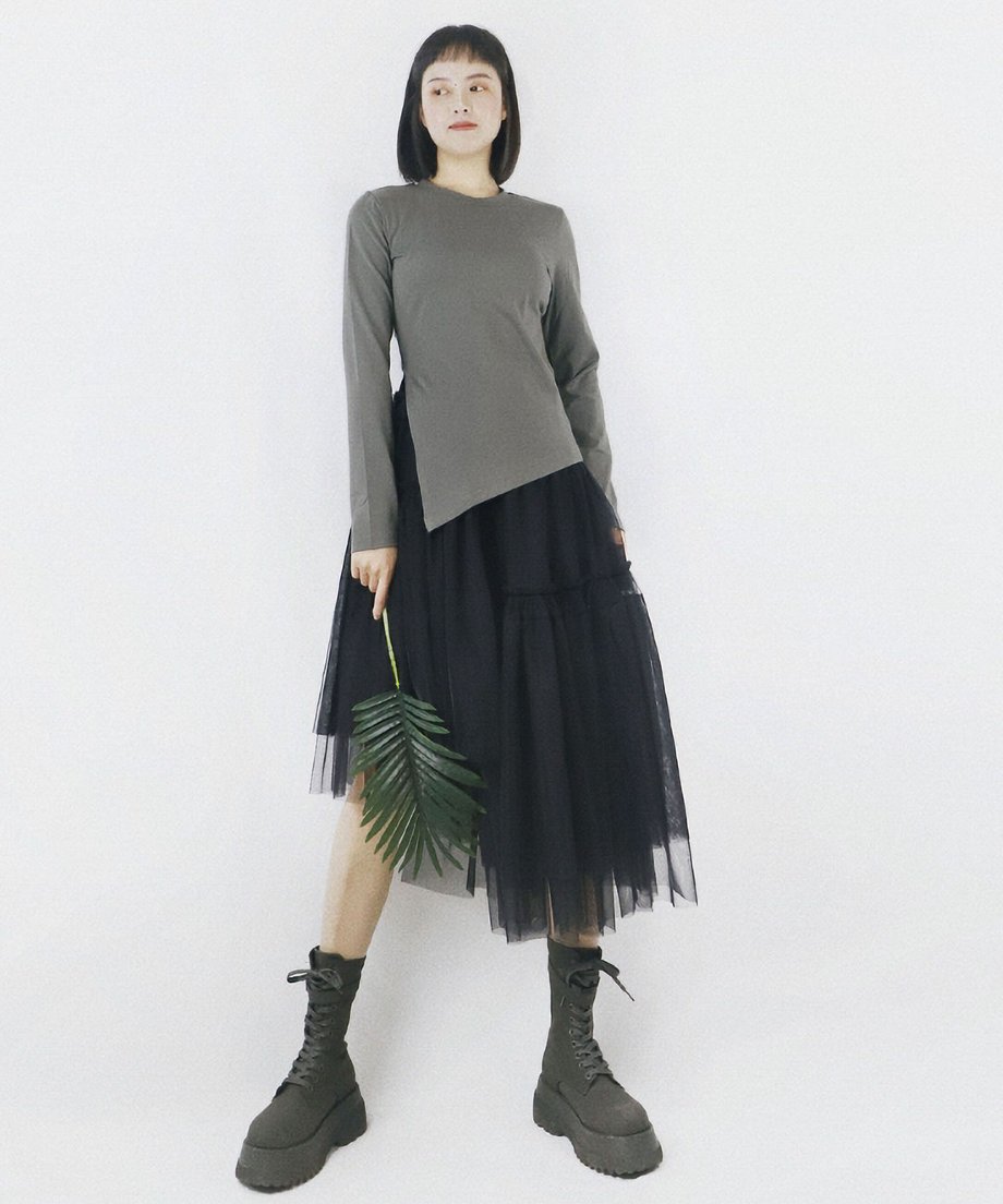 Layered Tulle Asymmetry Skirt