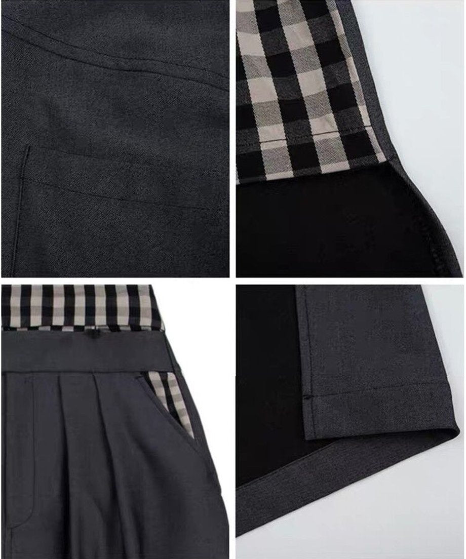 Side Slit Layered Check Insert Skirt