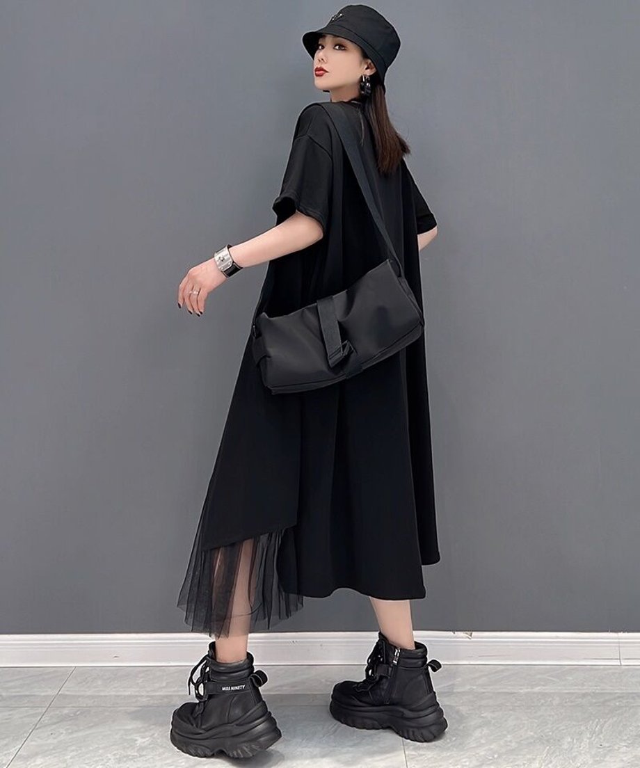 Asymmetric Mesh Layered Dress