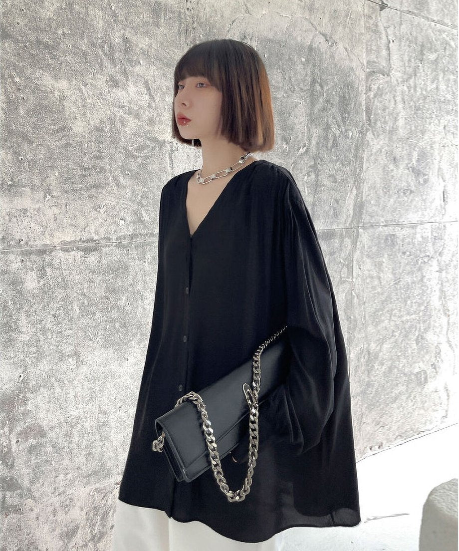 V-Neck Relaxed Satin Blouse