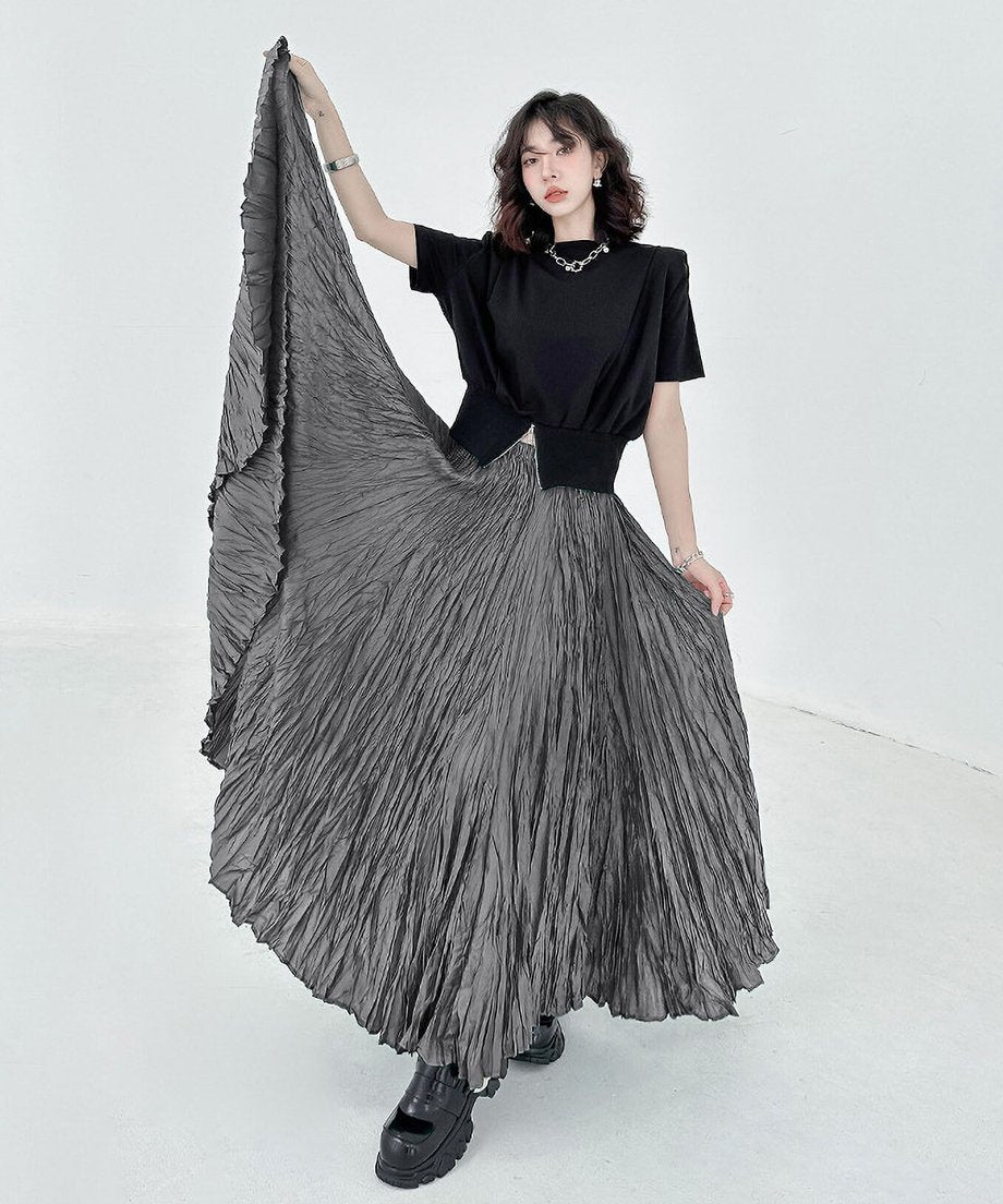 Wrinkle Flare Long Skirt