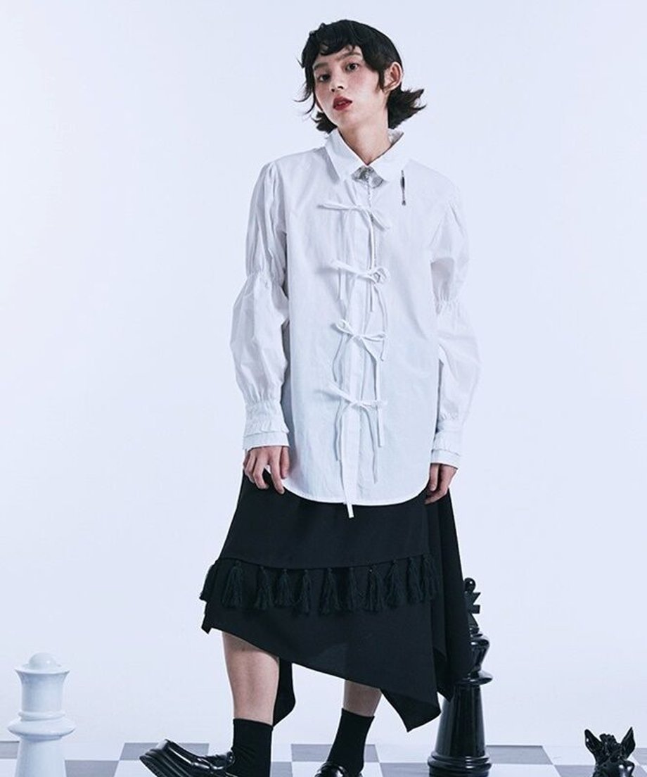 Ribbon Tie Puff Sleeve Blouse