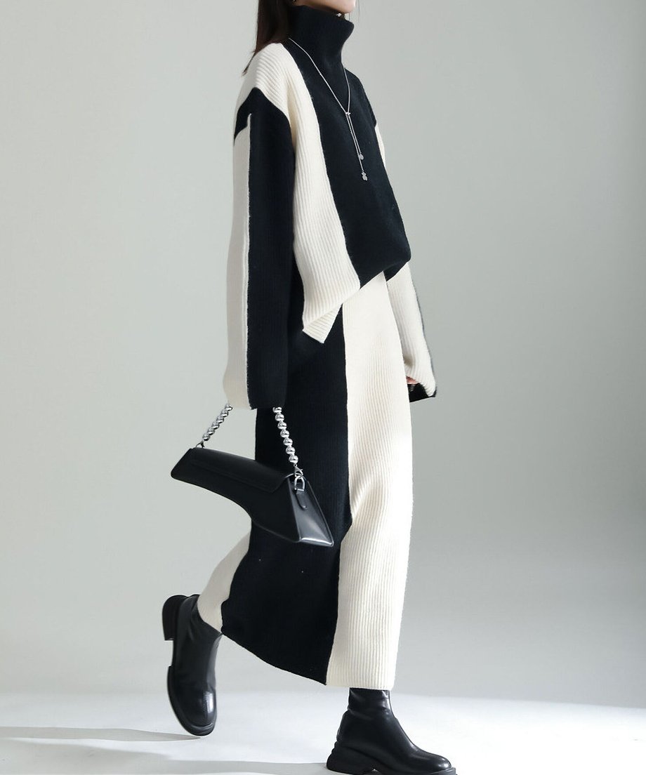 Bicolor Sweater & Skirt Co-ord