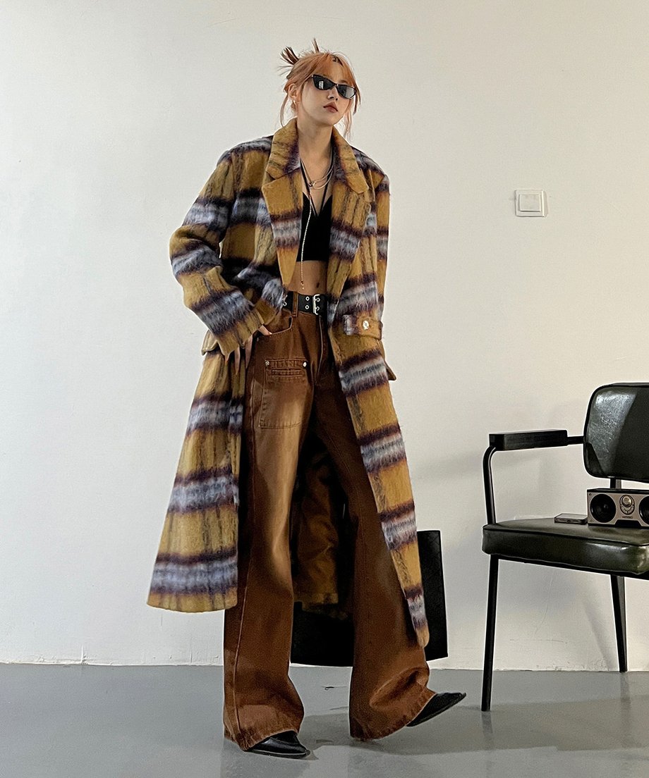 Blurred Check Long Coat