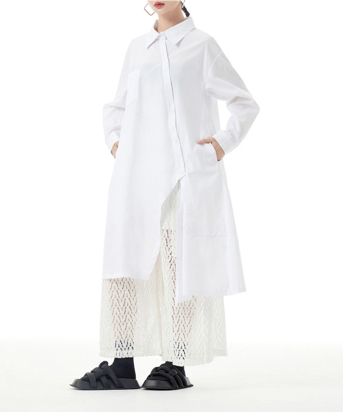 Diagonal Button Long Blouse