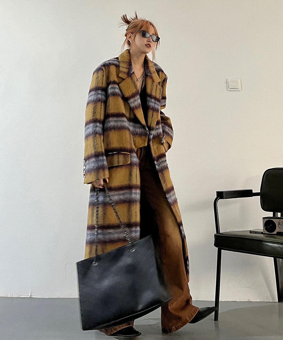 Blurred Check Long Coat