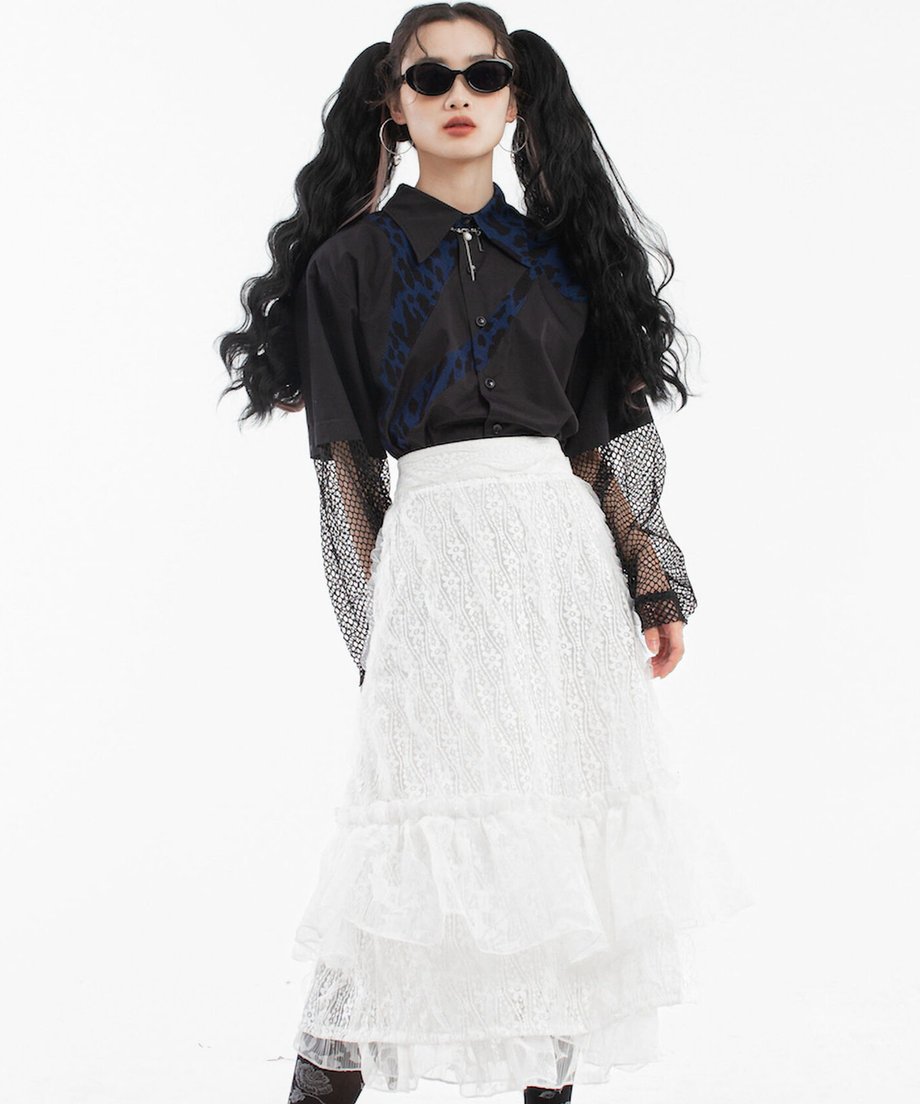 Sleeve Mesh Blouse