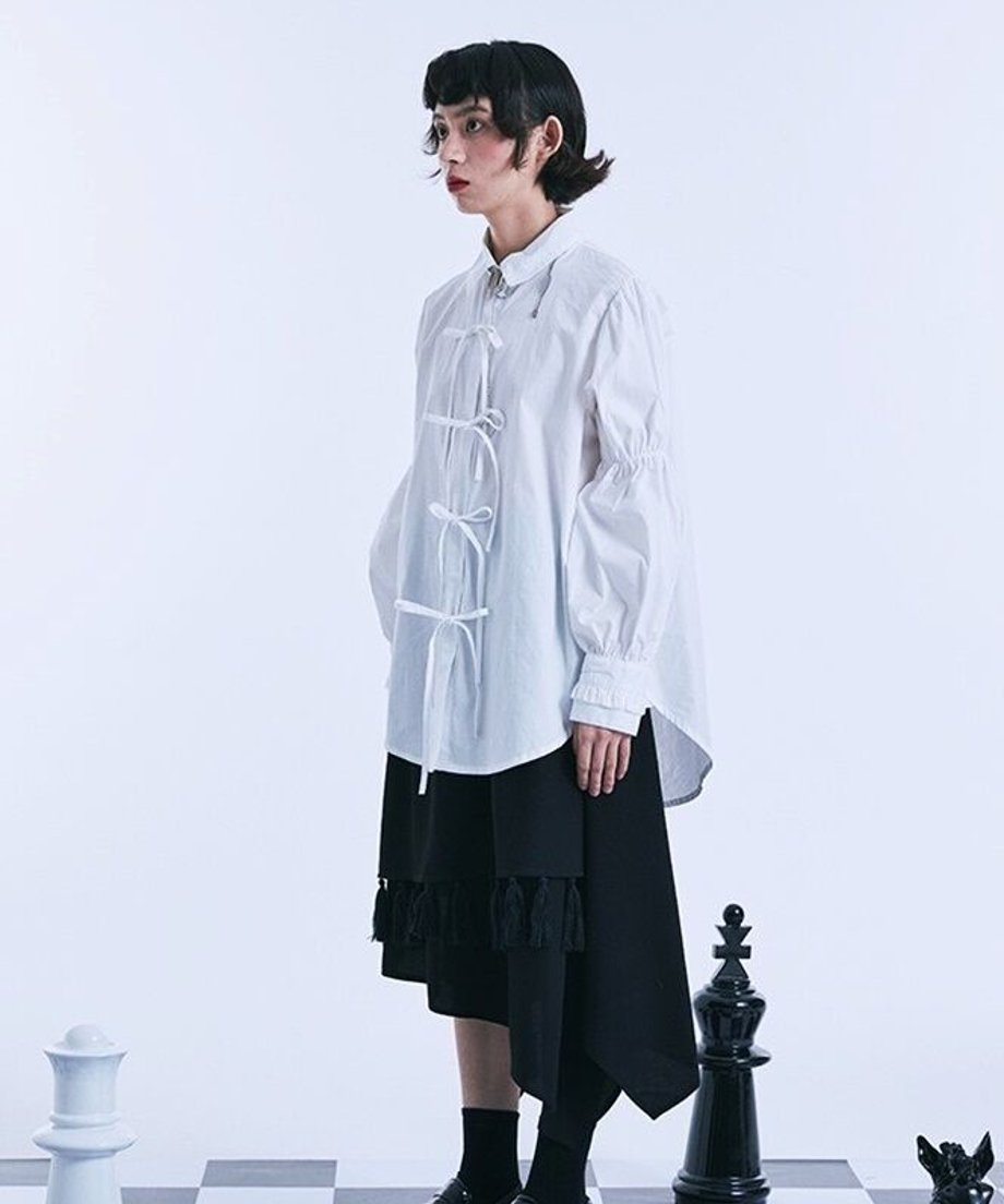 Ribbon Tie Puff Sleeve Blouse