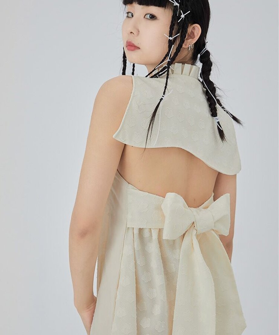 Dot Jacquard Asymmetric Dress