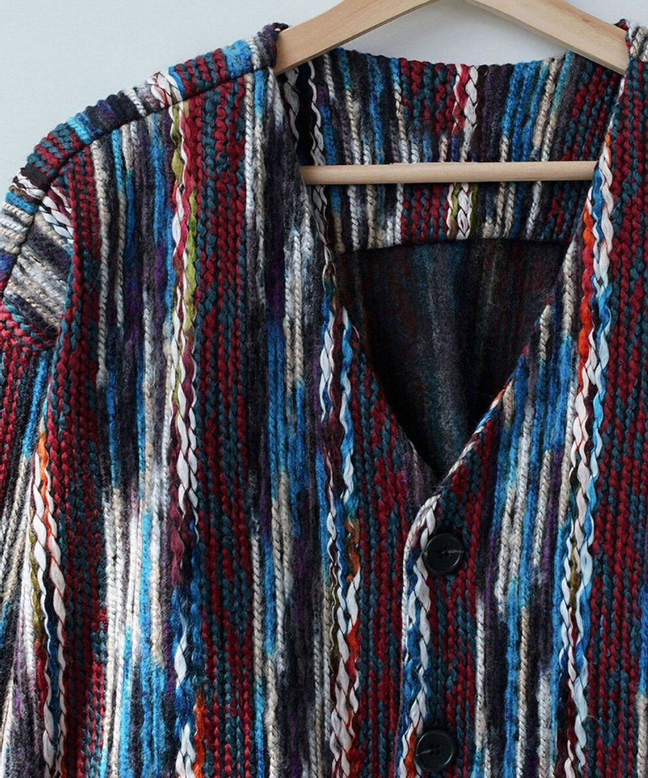 Multicolor Wavy Knit Cardigan