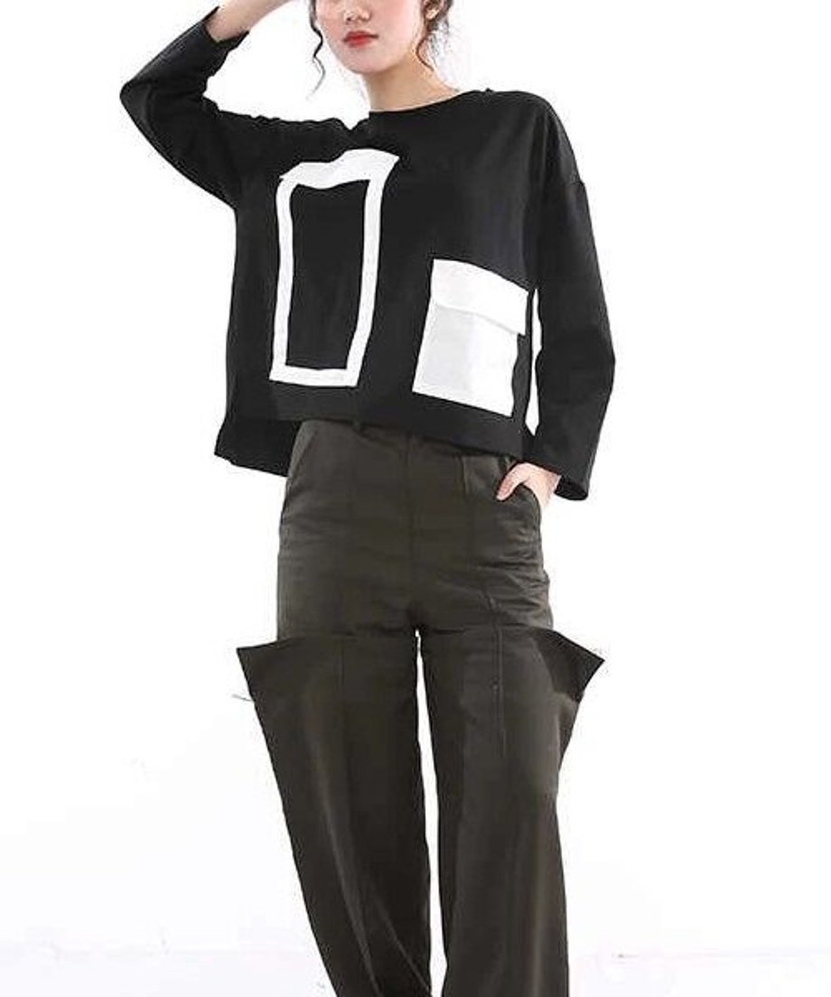 Geometric Panel Graphic Long Sleeve Top