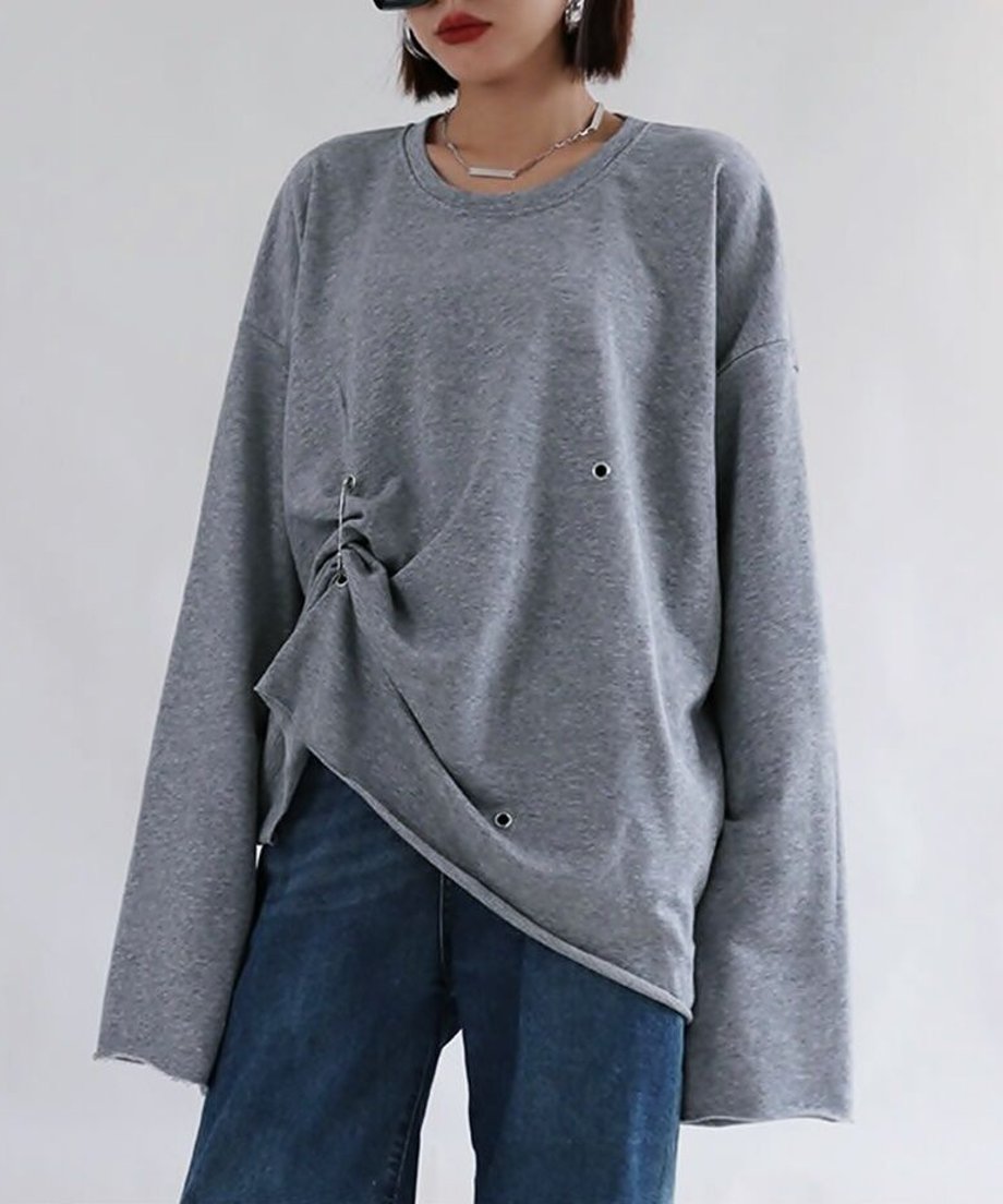 Pin Tuck Drape Long Sleeve Top