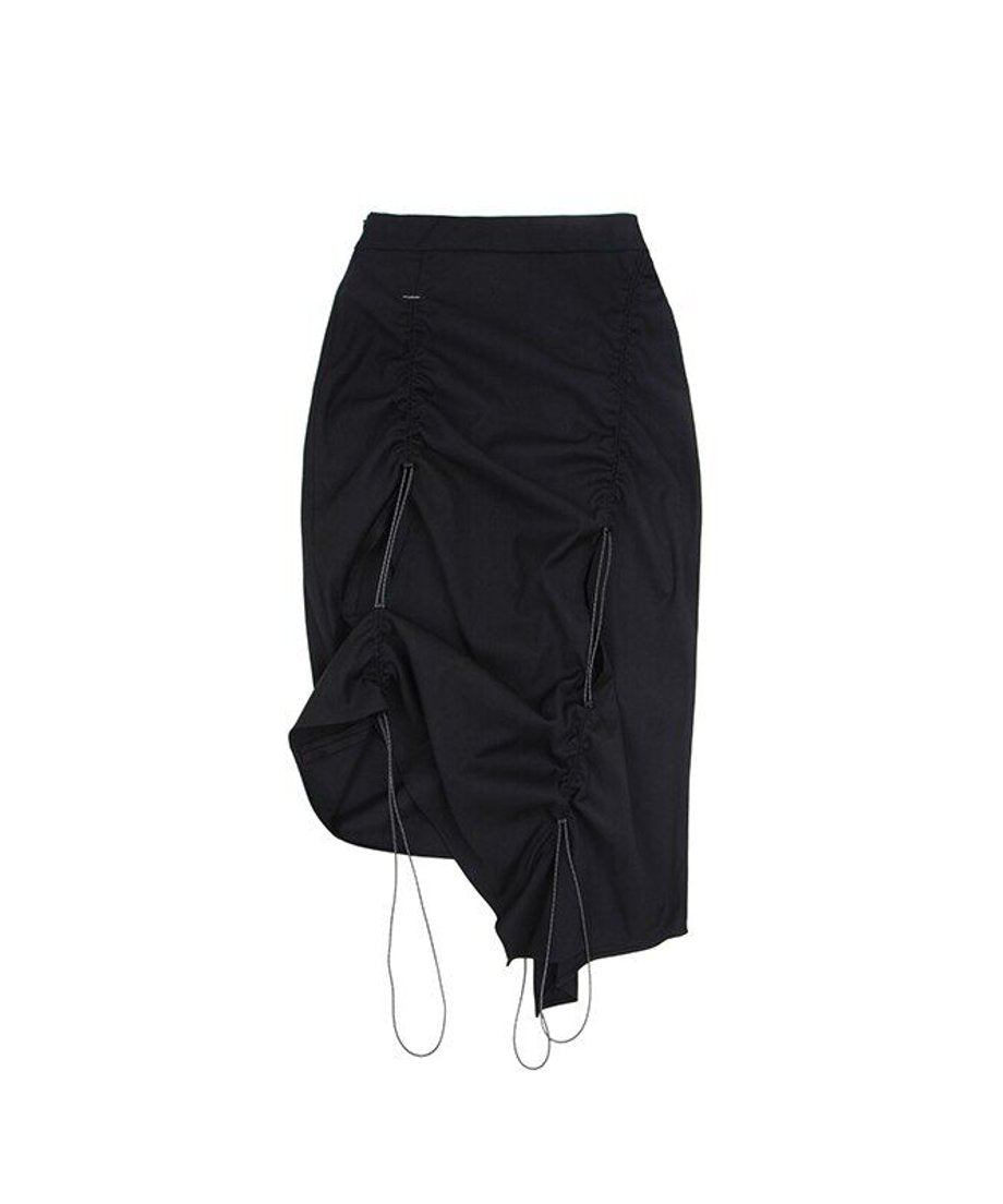 Drawstring Ruched Slit Skirt