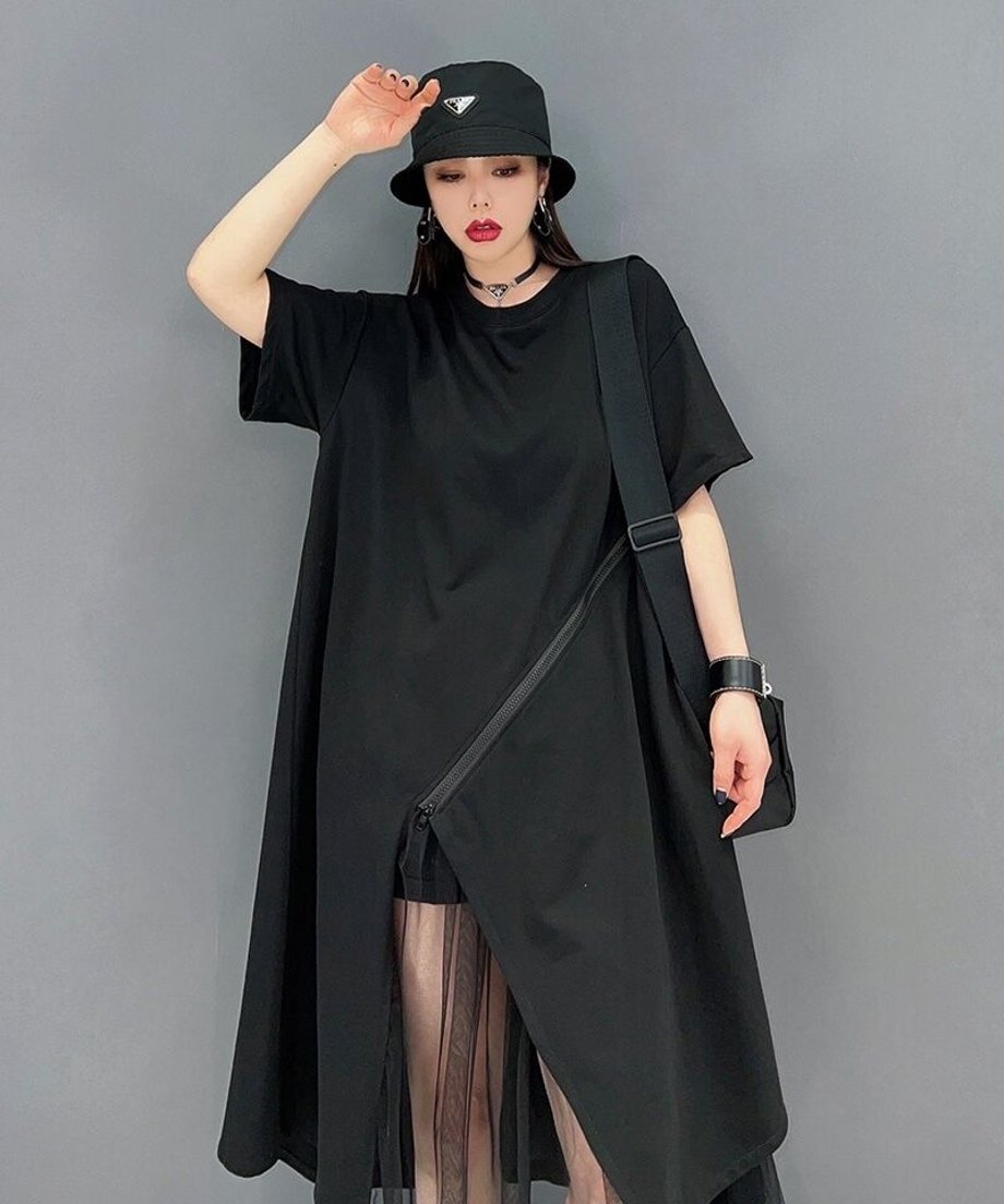 Asymmetric Mesh Layered Dress