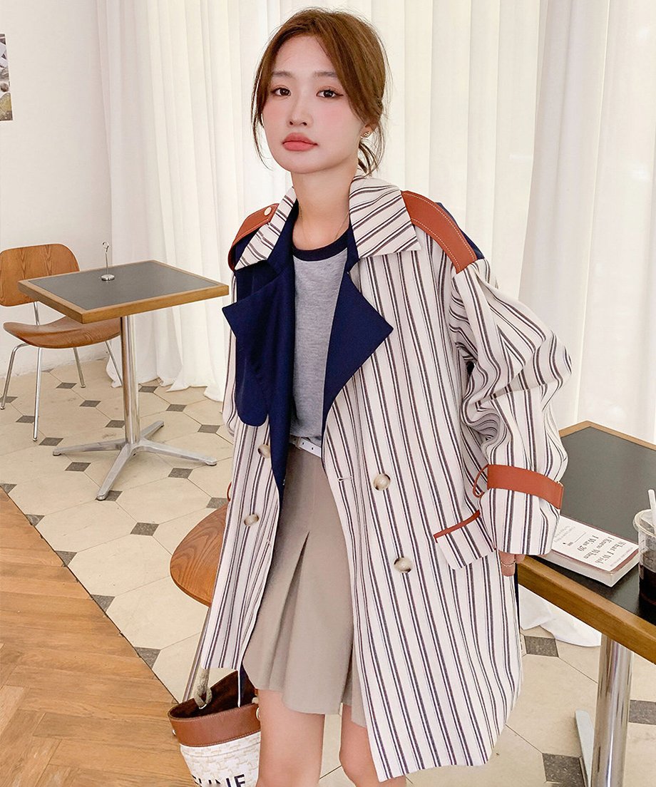 Striped Short Trench Coat