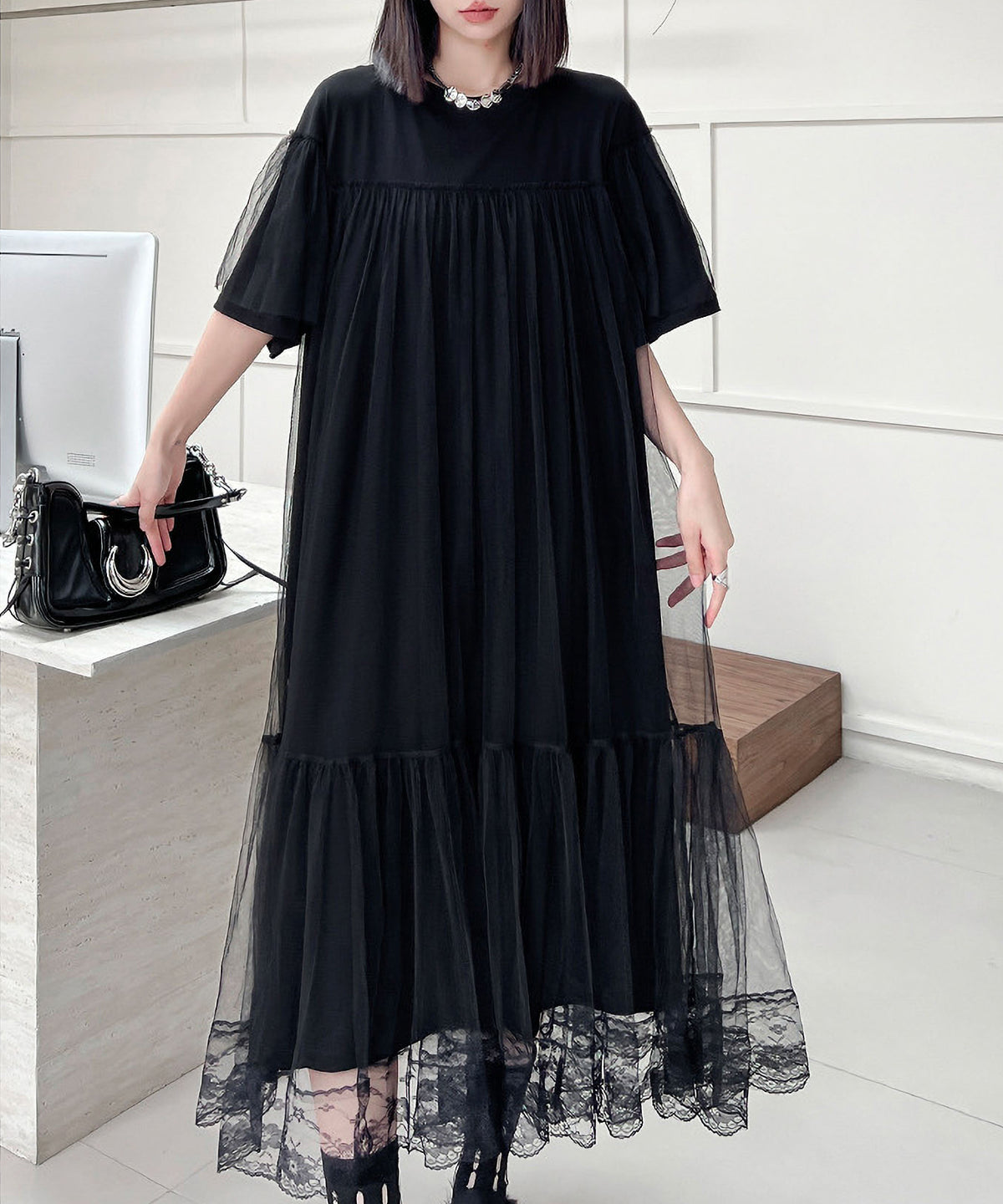 Mesh Layered Flared Dress