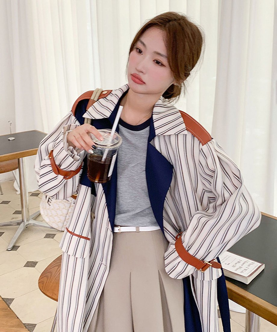 Striped Short Trench Coat