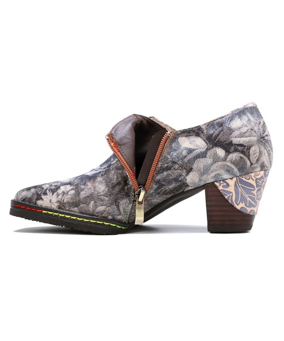 Vintage Floral Buckle Artistic Heel Shoes