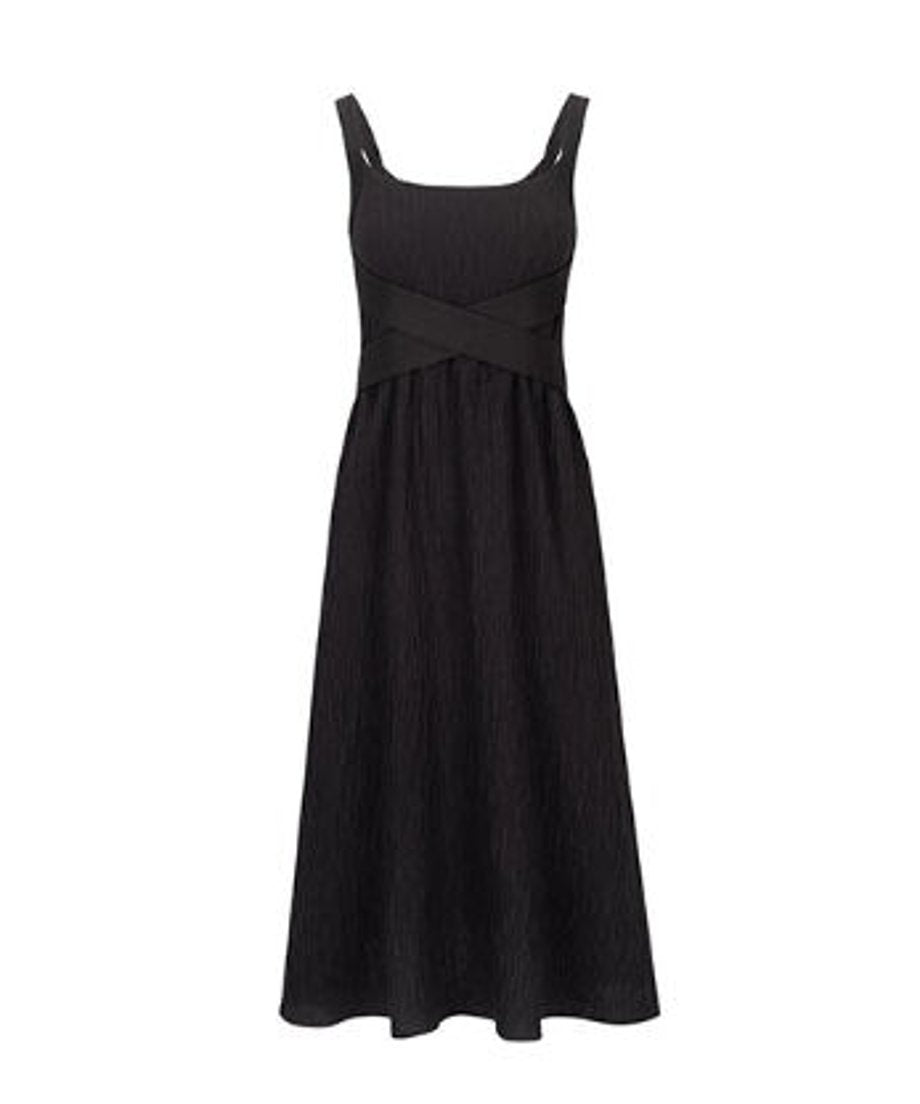 Crinkled Square Neck Long Dress