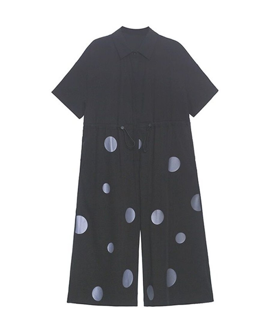 Polka Dot Drawstring Shirt Jumpsuit