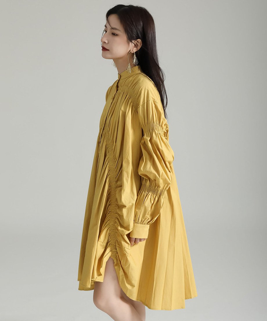 Gather Twist Balloon Shirt Dress