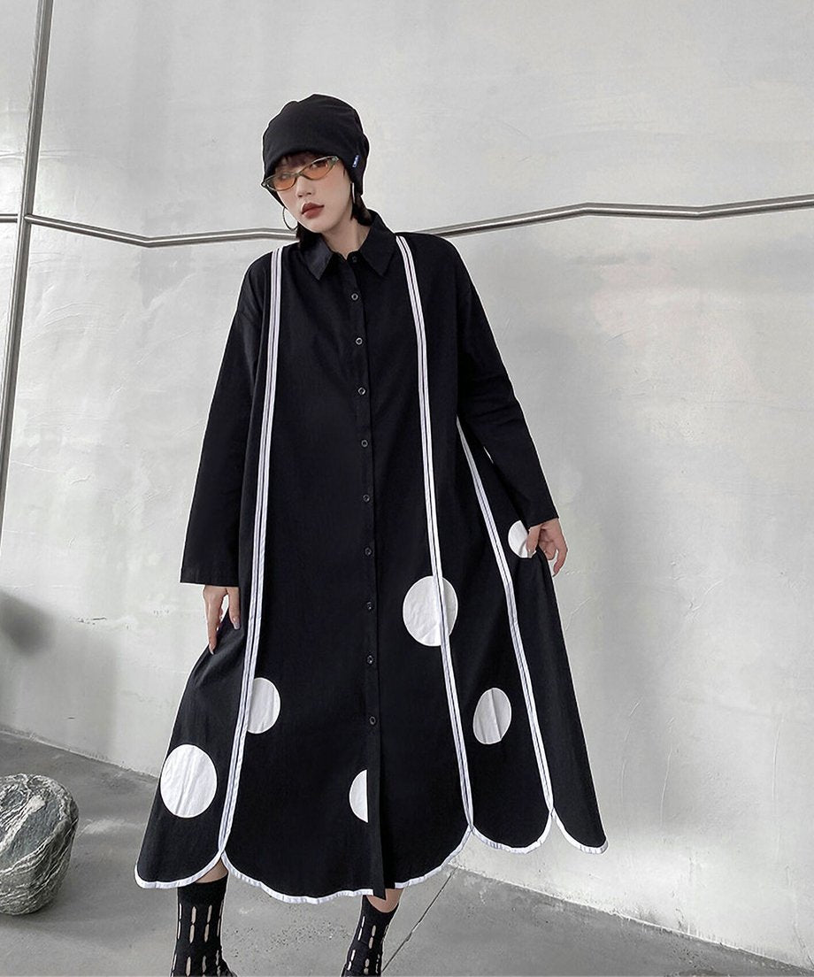 Scallop Dot Graphic Shirt Dress