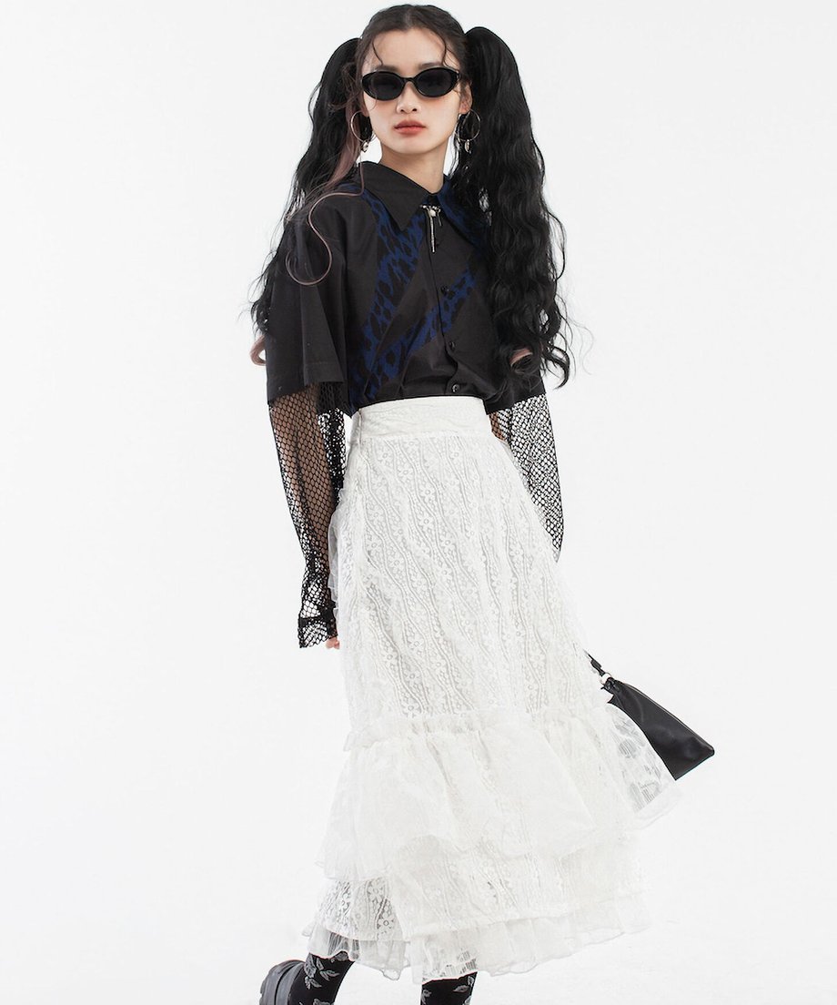 Sleeve Mesh Blouse