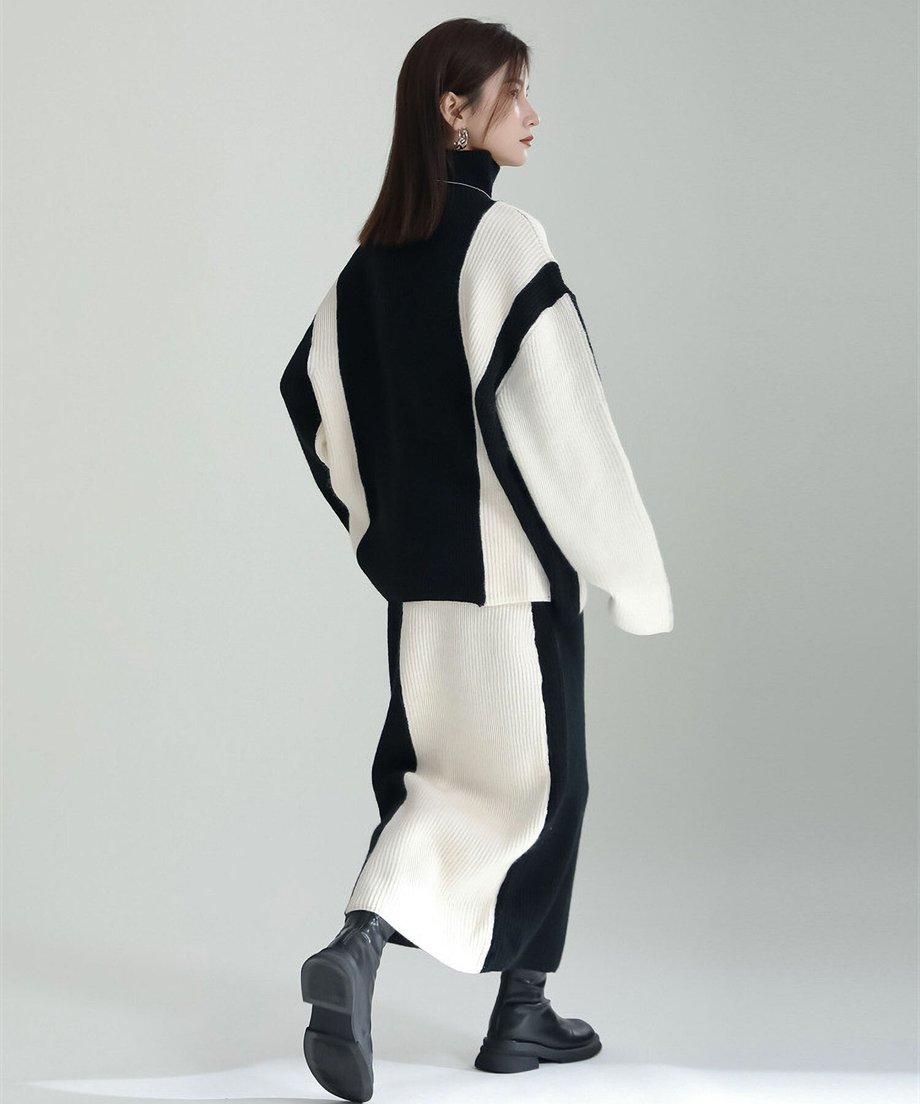 Bicolor Sweater & Skirt Co-ord