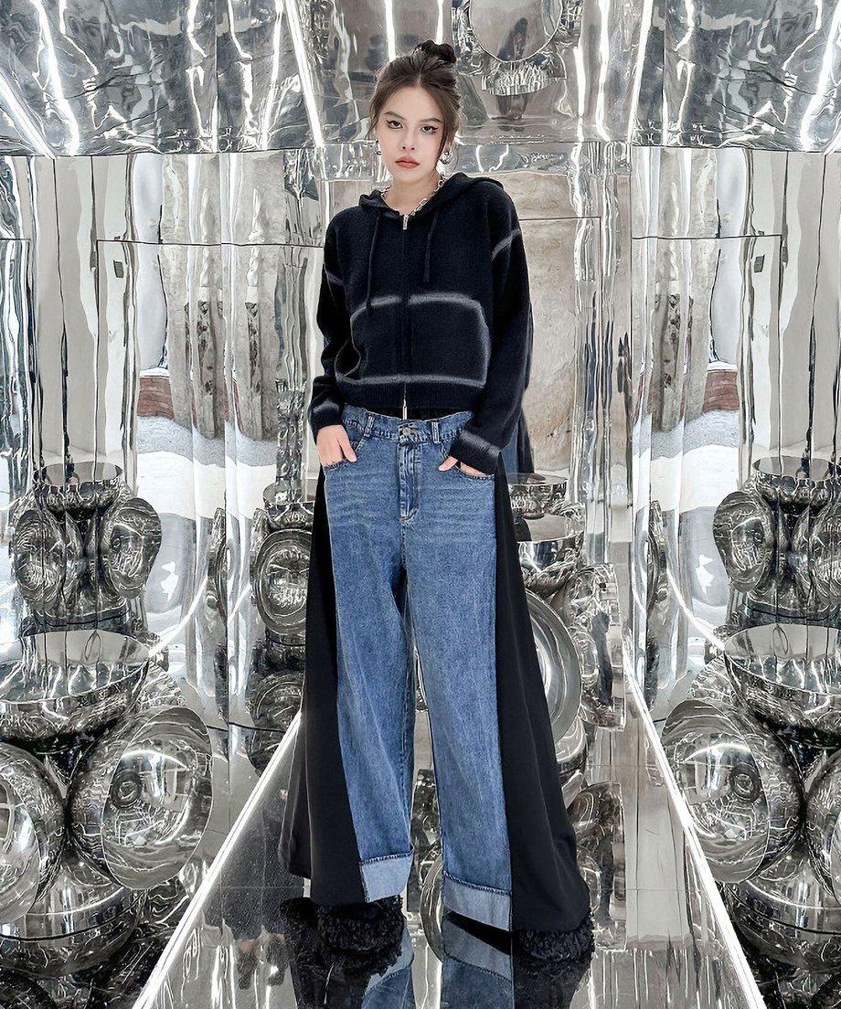Layered Wide Panel Denim Pants