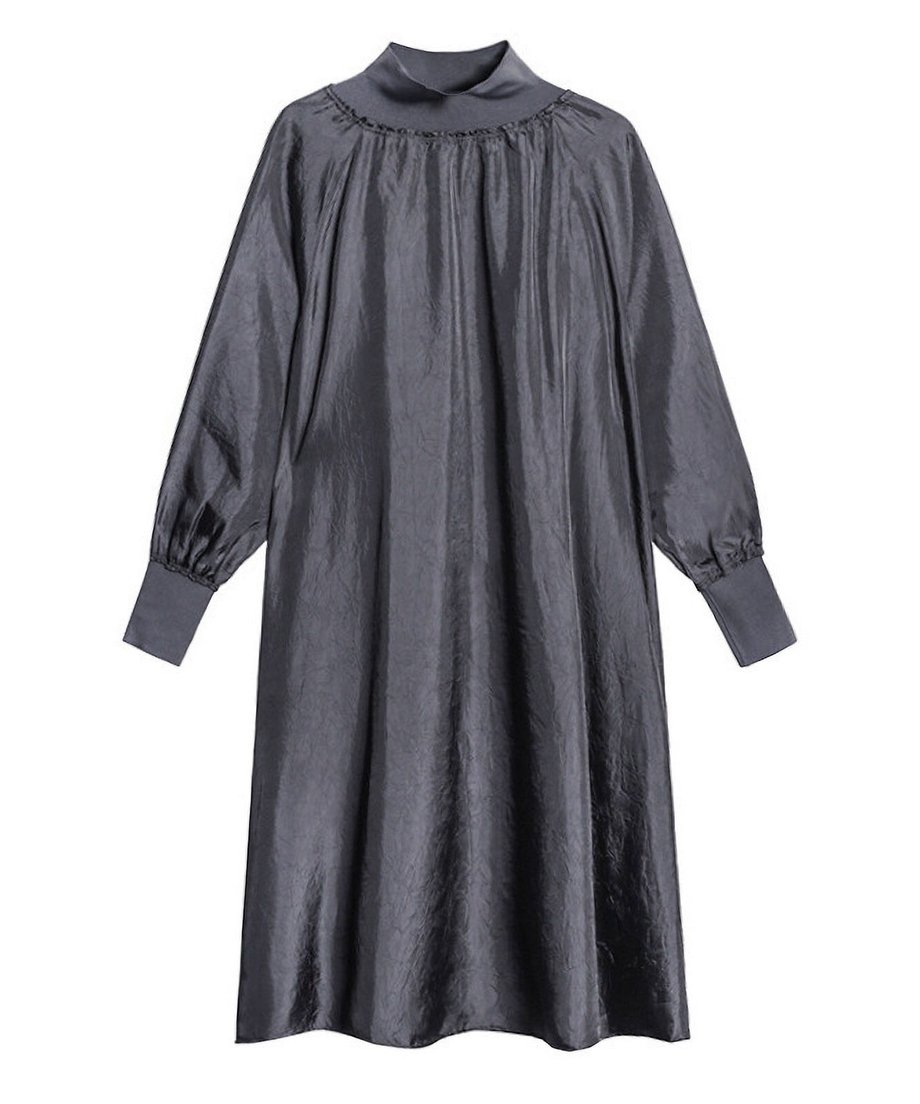 Glossy Gathered High Neck Dress