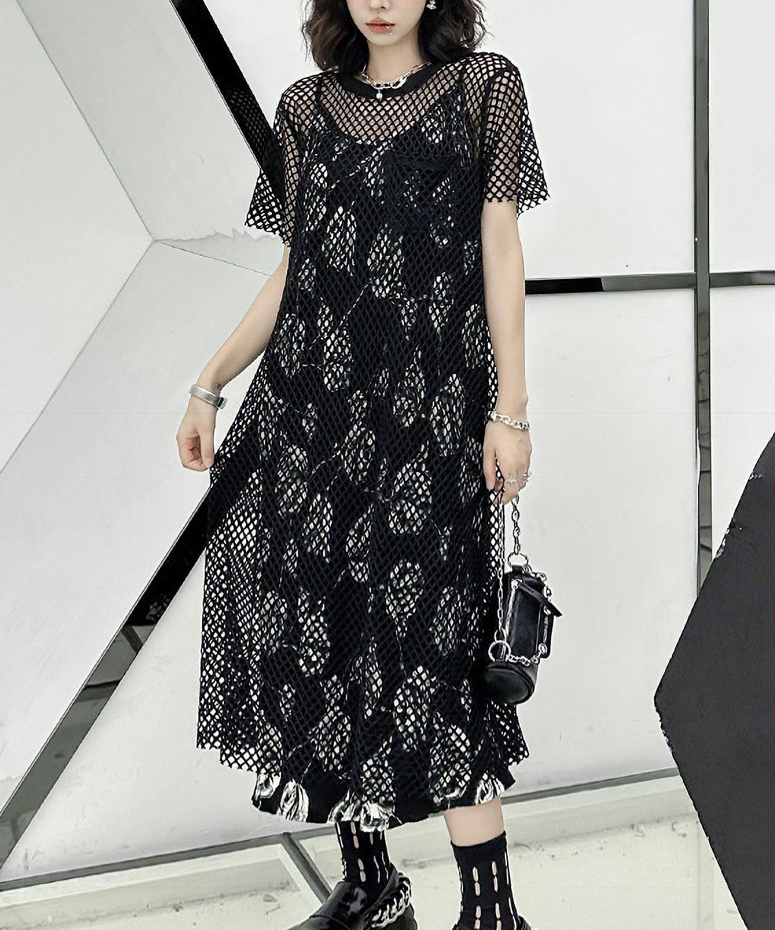 Crew Neck Mesh Dress