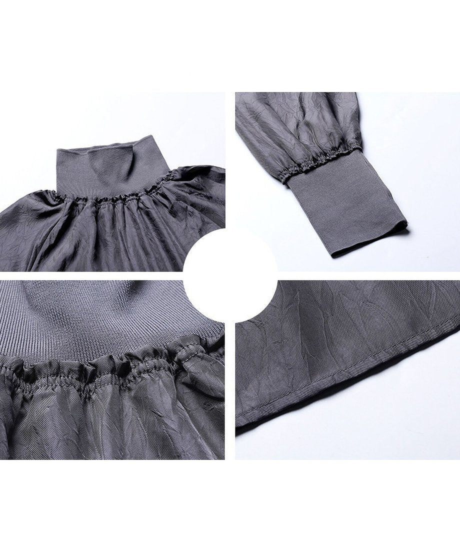 Glossy Gathered High Neck Dress