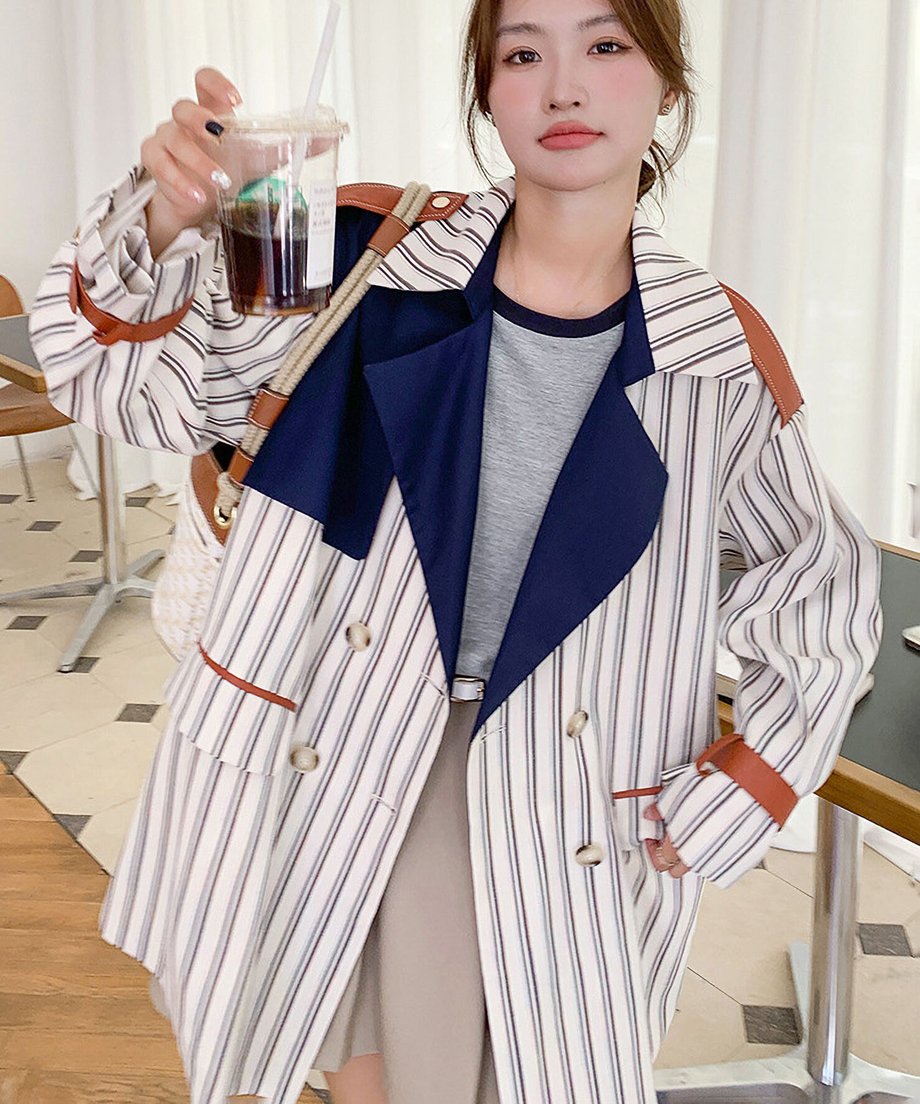 Striped Short Trench Coat