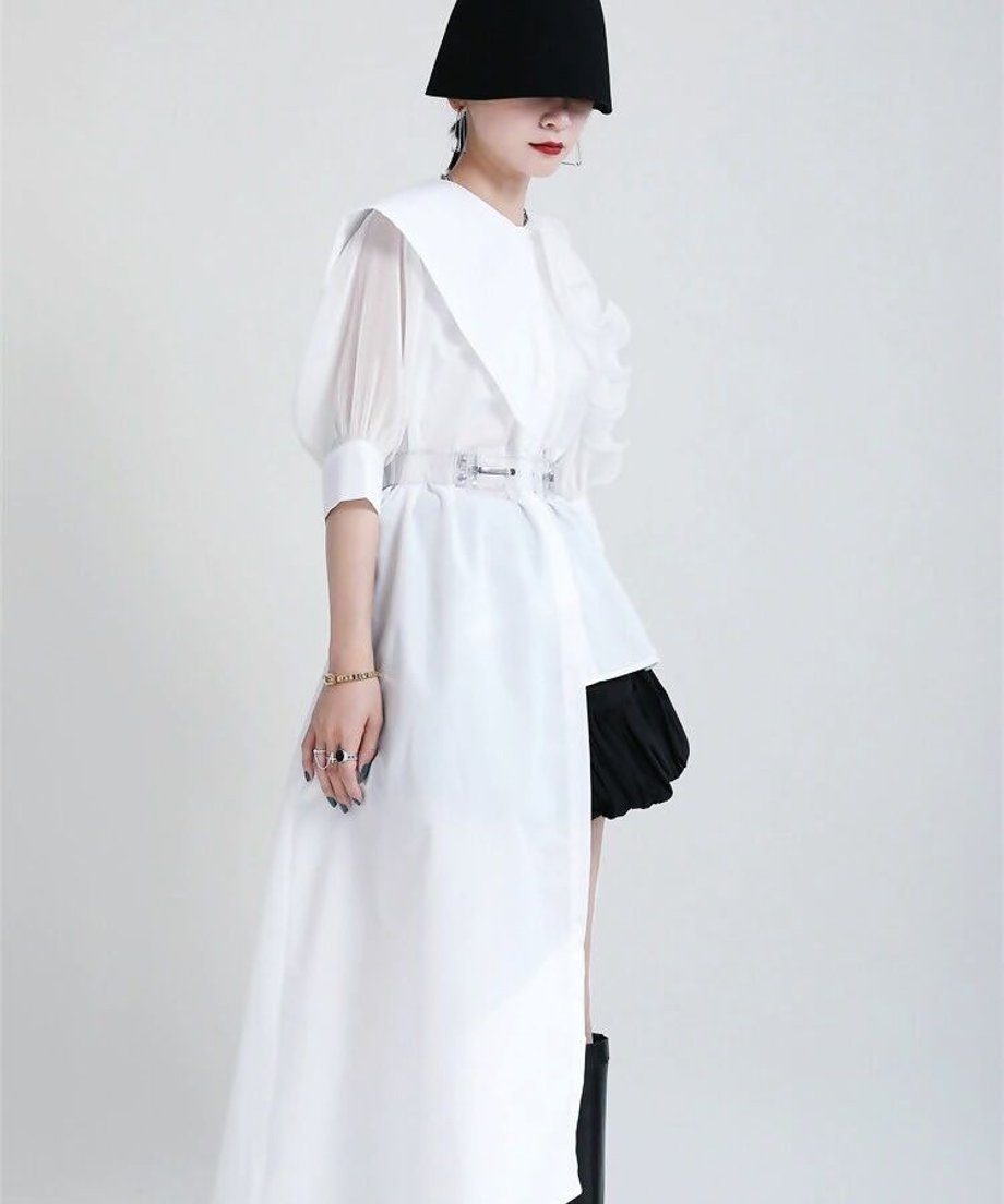 Ruffle Pleated Half Sleeve Blouse