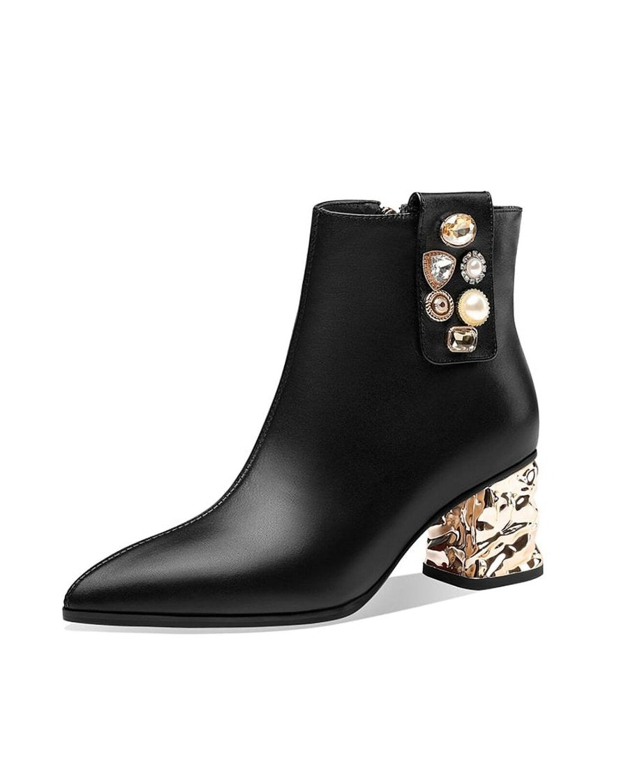 Metallic Sculpture Heel Ankle Boots