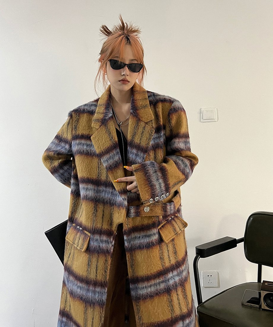 Blurred Check Long Coat