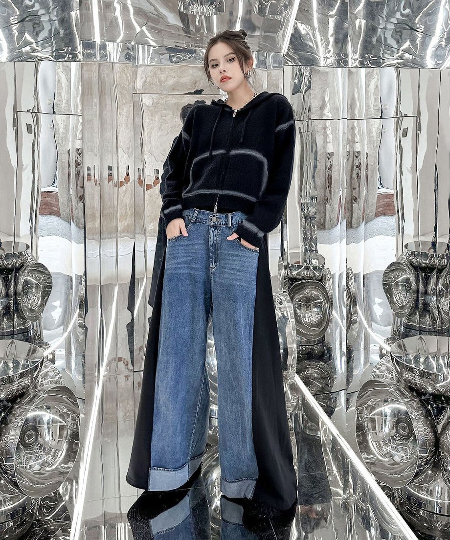 Layered Wide Panel Denim Pants