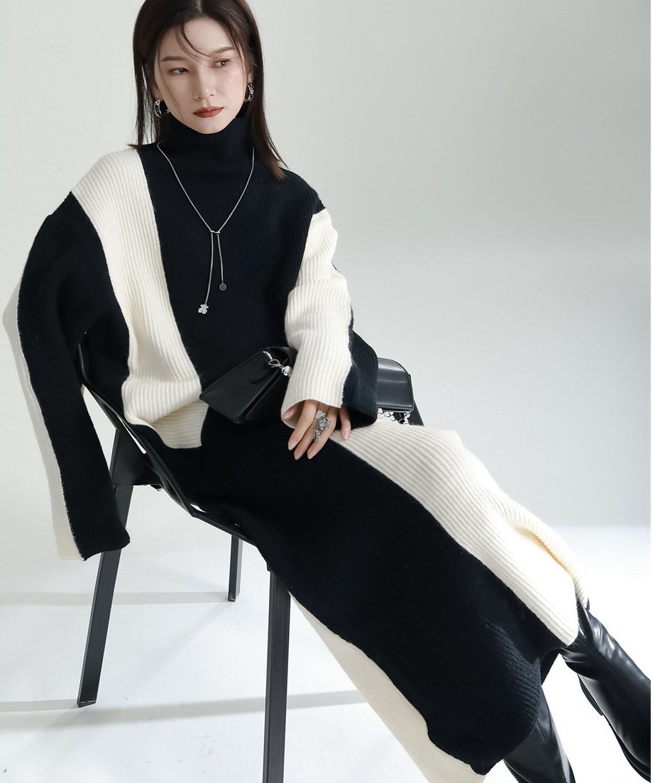 Bicolor Sweater & Skirt Co-ord