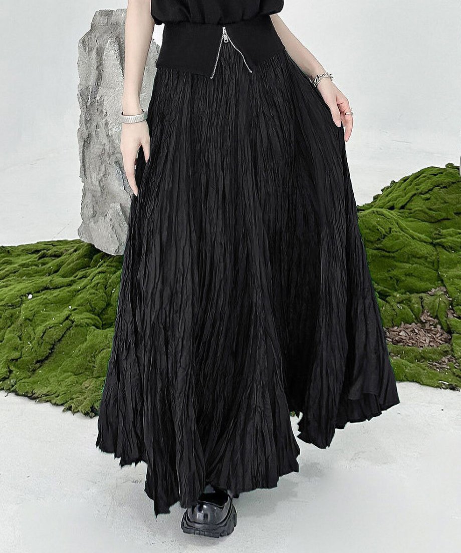Wrinkle Flare Long Skirt