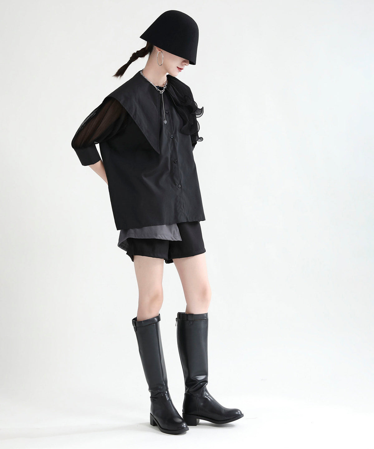 Ruffle Pleated Short Blouse
