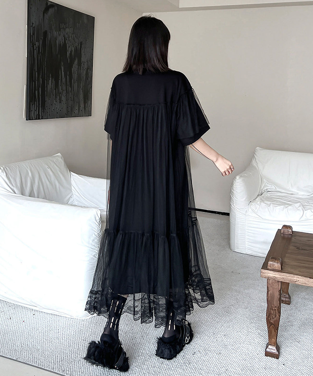 Mesh Layered Flared Dress