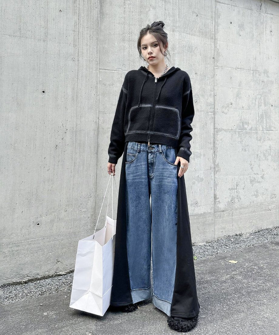 Layered Wide Panel Denim Pants