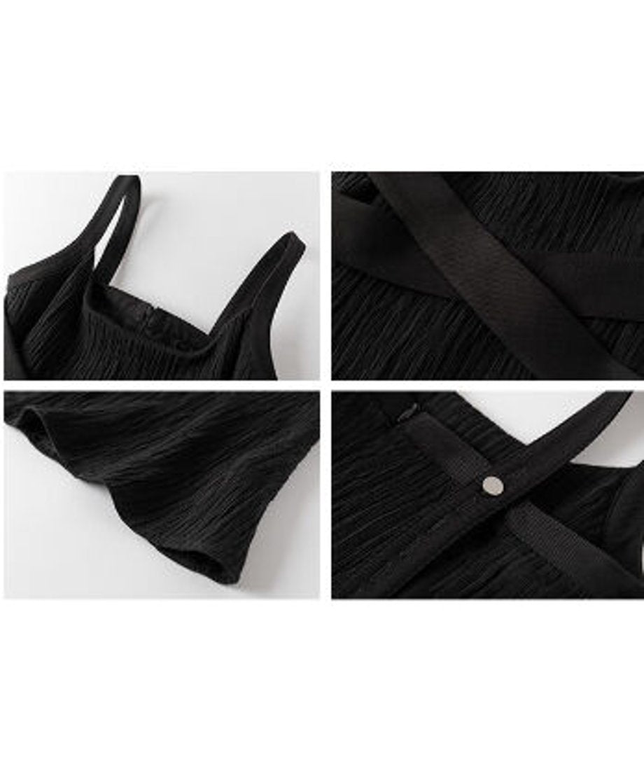 Crinkled Square Neck Long Dress