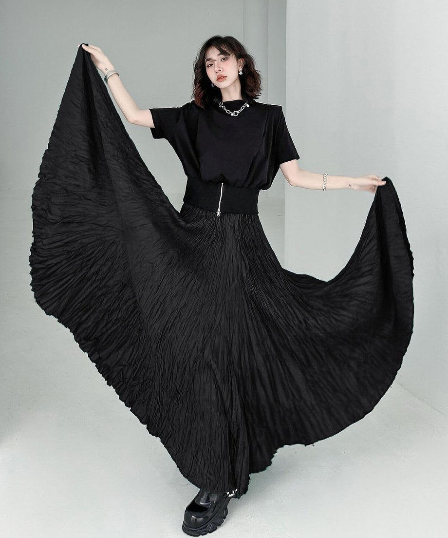 Wrinkle Flare Long Skirt