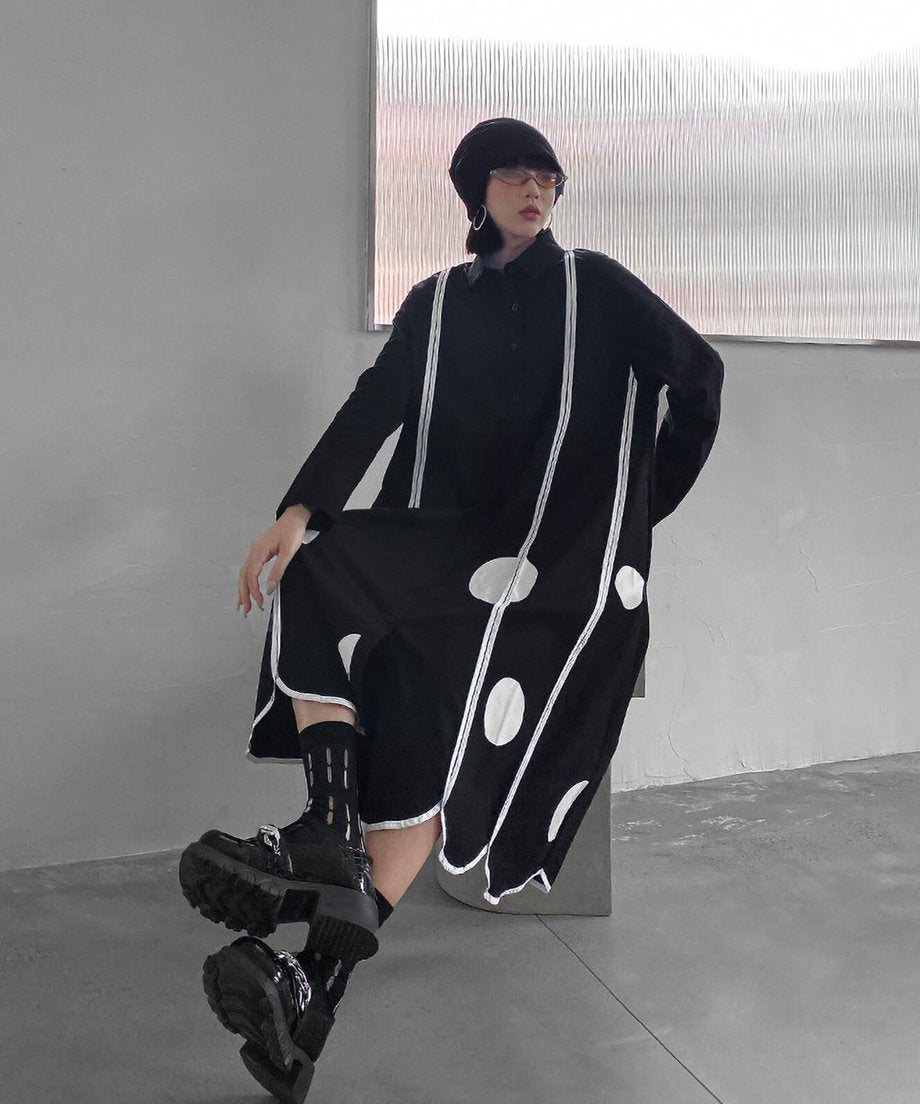 Scallop Dot Graphic Shirt Dress