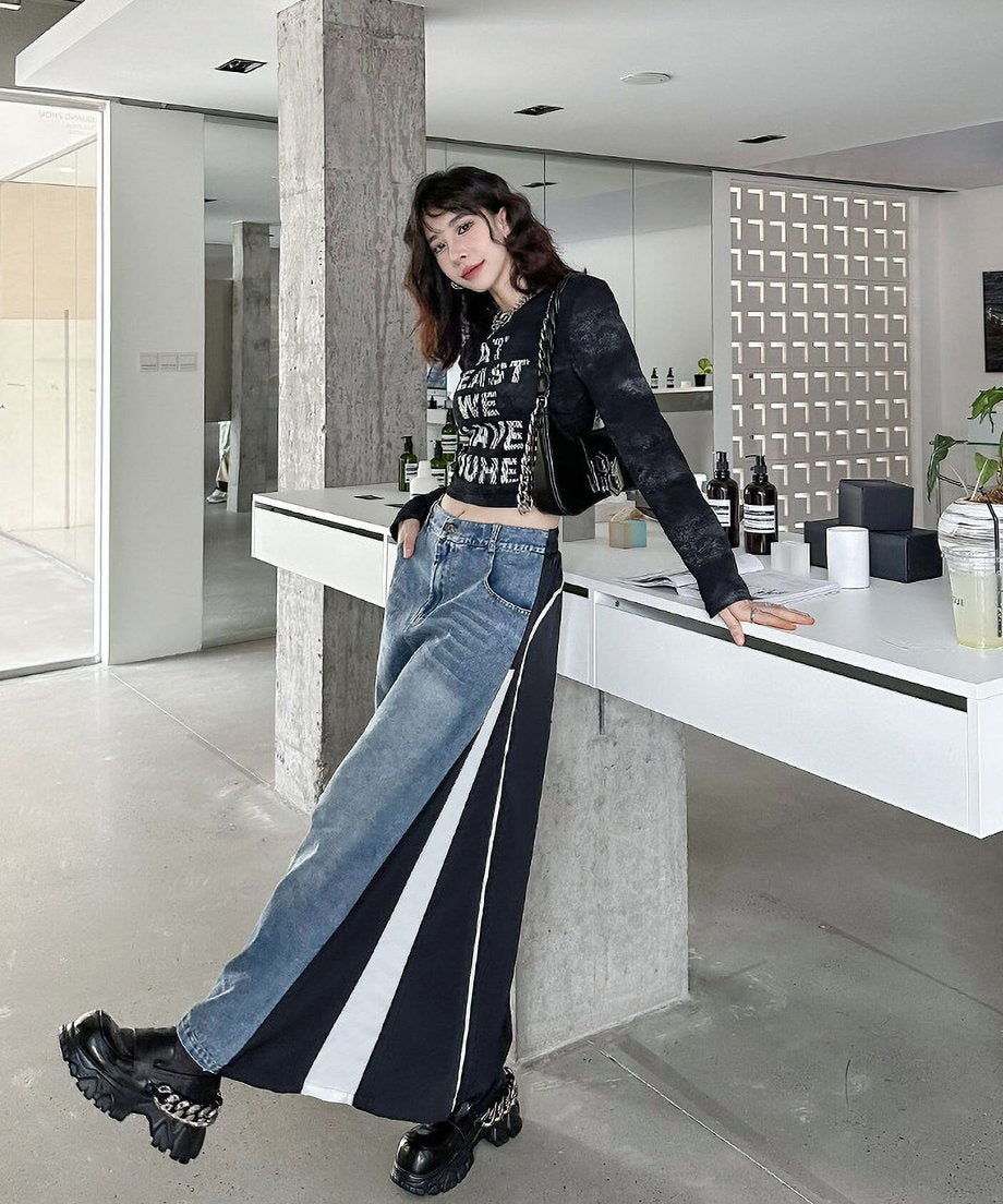 Hybrid Denim Flare Maxi Skirt