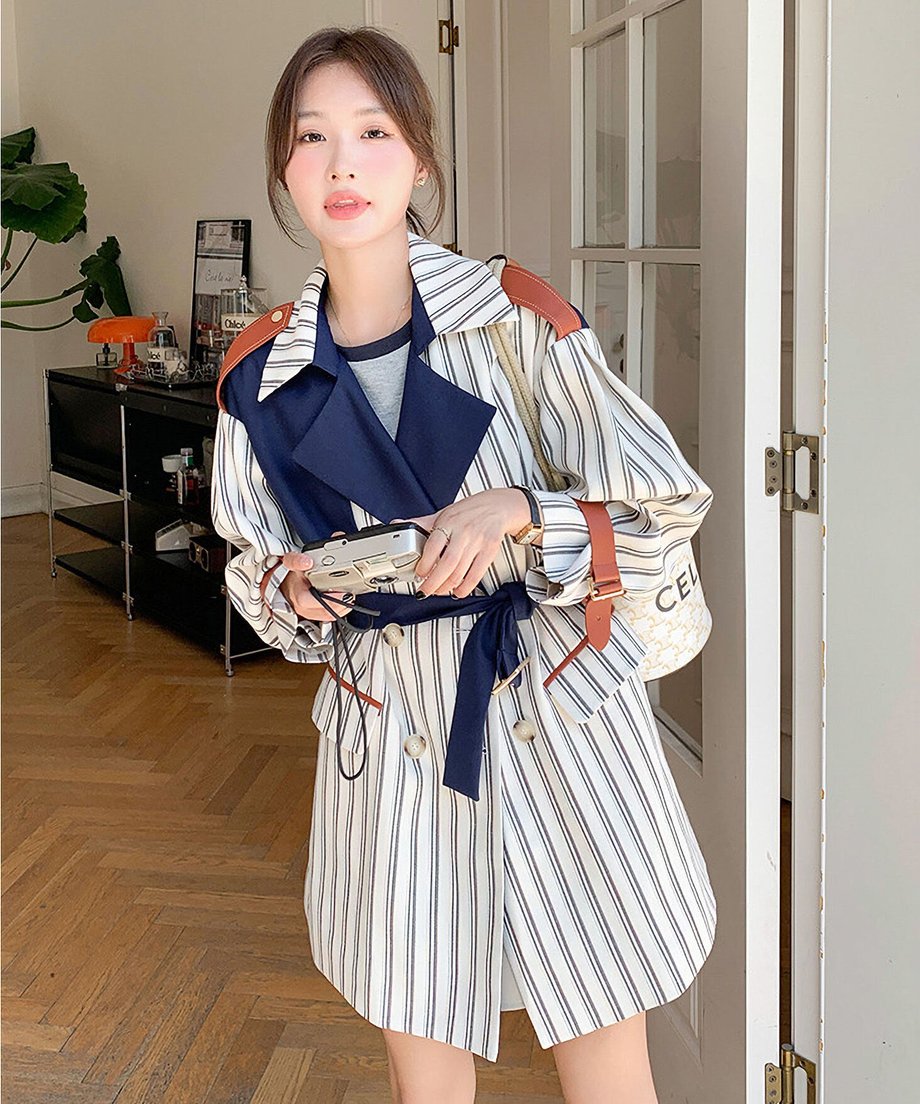 Striped Short Trench Coat