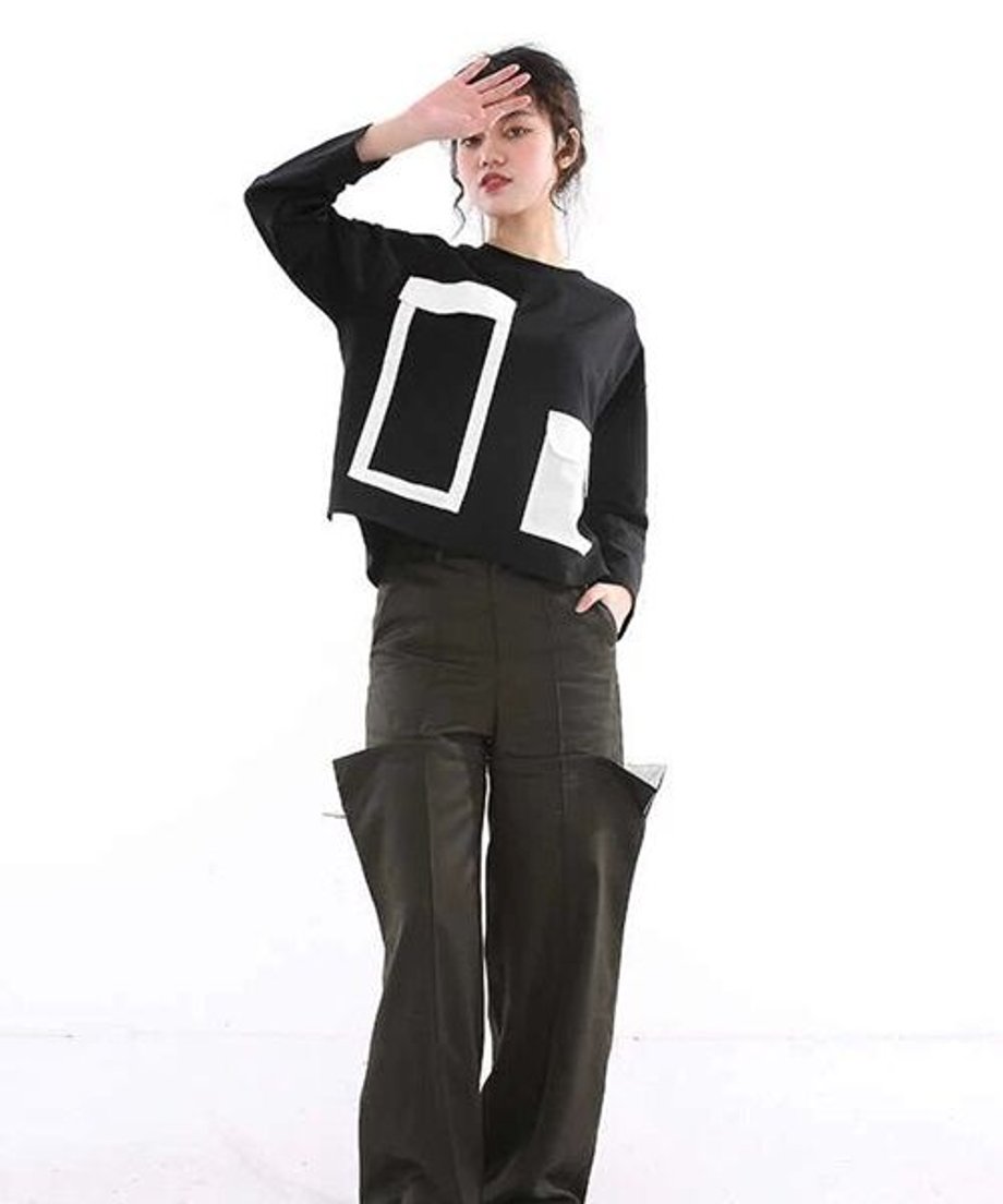 Geometric Panel Graphic Long Sleeve Top