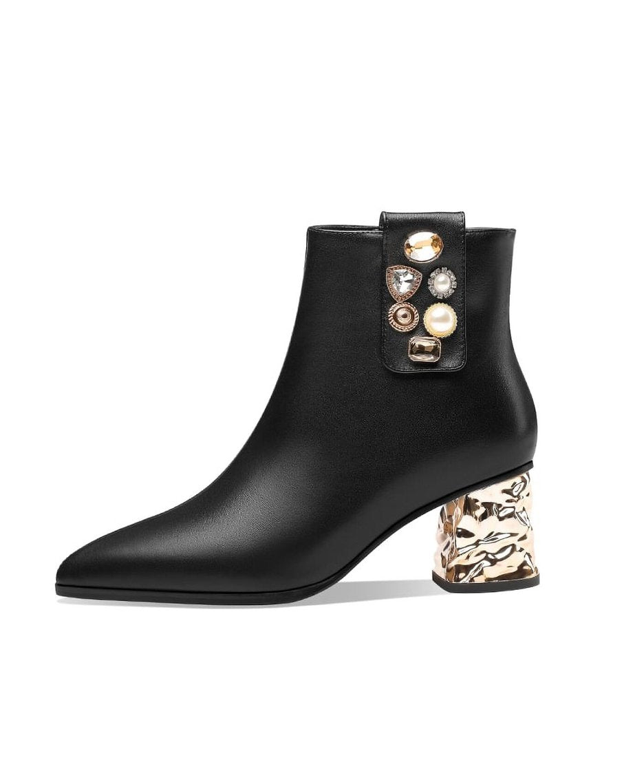 Metallic Sculpture Heel Ankle Boots