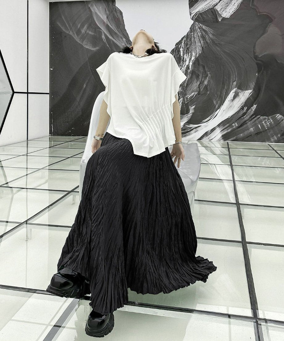 Wrinkle Flare Long Skirt
